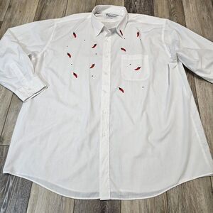 MiLi Designs Chili Rhinestone Embellished White Button Up Shirt Women's 1X Plus